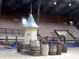 Fountain on the stage and the grandstand of the Raveleijn theatre at the Marerijk kingdom, before the Raveleijn Parkshow, viewed from the Wapen van Raveleijn restaurant