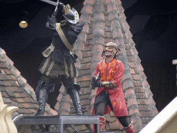 Actors on the stage of the Raveleijn theatre at the Marerijk kingdom, during the Raveleijn Parkshow, viewed from the Wapen van Raveleijn restaurant