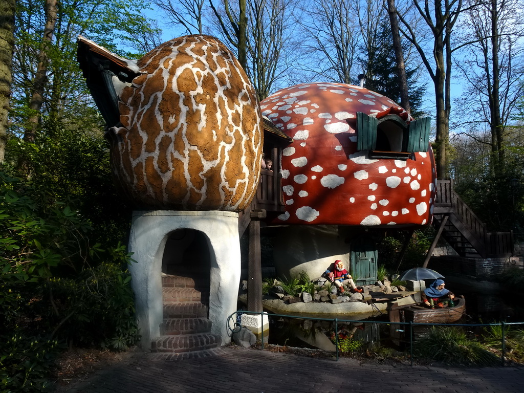 House with fishing gnomes at the Gnome Village attraction at the Fairytale Forest at the Marerijk kingdom