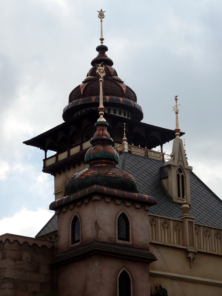 Towers of the Symbolica attraction at the Fantasierijk kingdom, viewed from the Hartenhof square