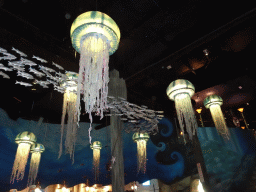 Jellyfish and fish statues on the ceiling of the Octopus restaurant at the Anderrijk kingdom