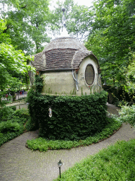 The Lot`s Kraamhuys building at the Laafland attraction at the Marerijk kingdom, viewed from the monorail