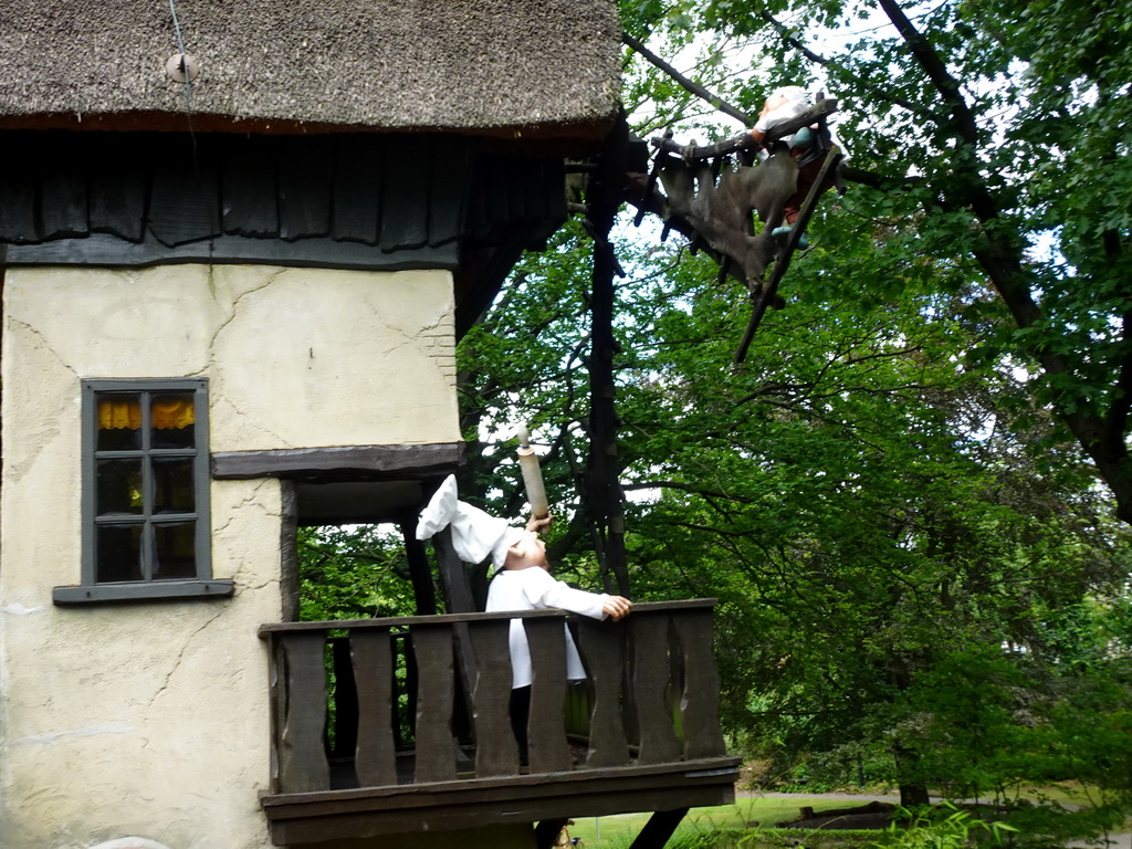 Laaf people at the Lariekoekhuys building at the Laafland attraction at the Marerijk kingdom, viewed from the monorail