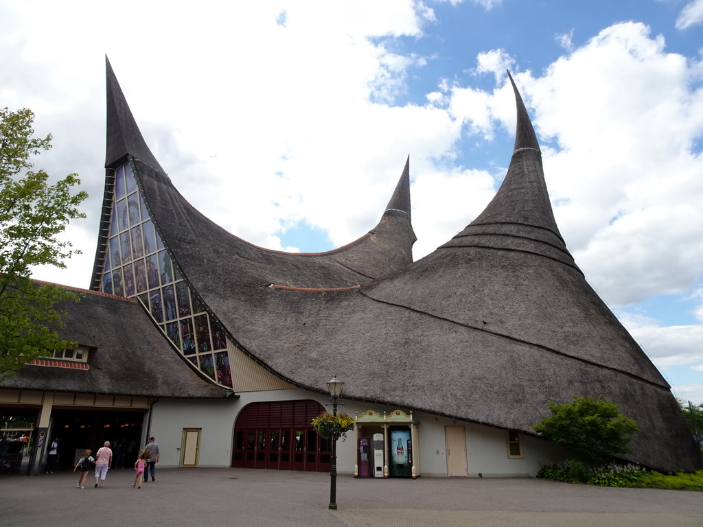 The back side of the House of the Five Senses, the entrance to the Efteling theme park, at the Dwarrelplein square