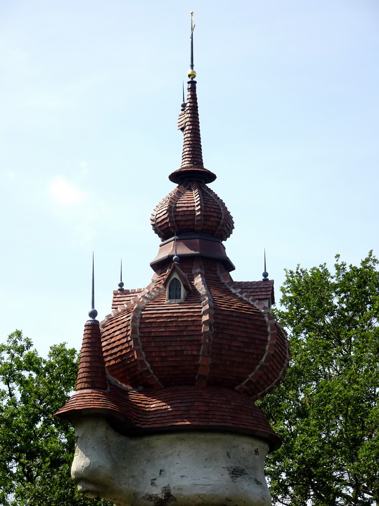 Tower of the Six Swans attraction at the Fairytale Forest at the Marerijk kingdom, under construction, viewed from the Emperor`s New Clothes attraction