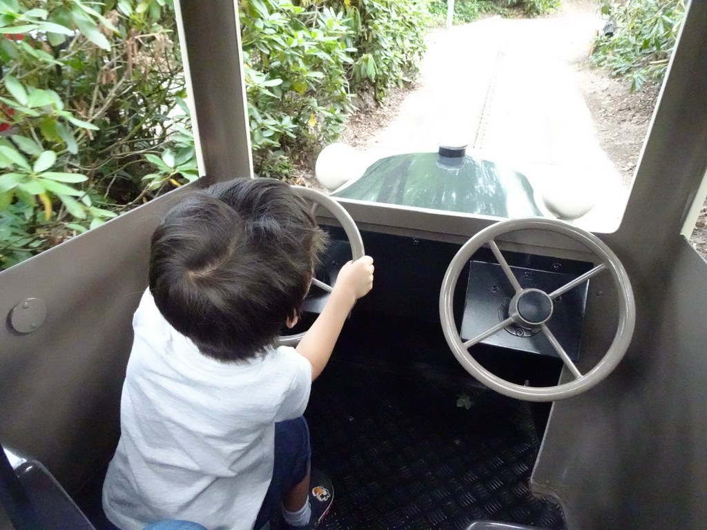 Max steering an automobile at the Oude Tufferbaan attraction at the Ruigrijk kingdom