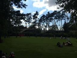 The Joris en de Draak rollercoaster at the Ruigrijk kingdom, viewed from the train