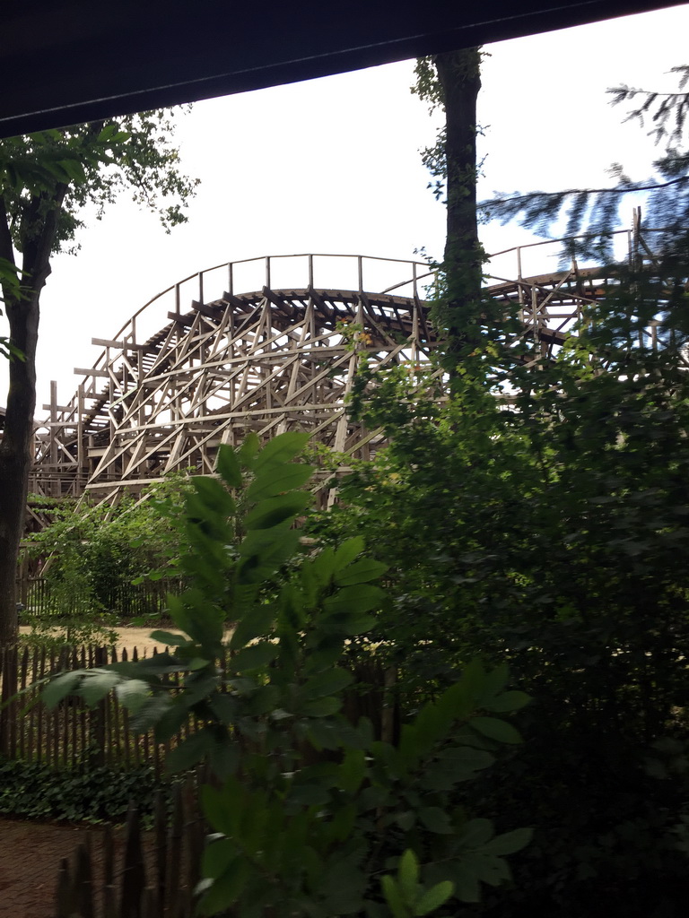 The Joris en de Draak rollercoaster at the Ruigrijk kingdom, viewed from the train