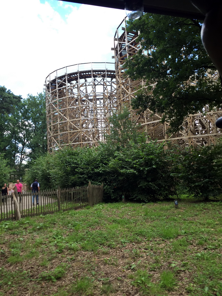 The Joris en de Draak rollercoaster at the Ruigrijk kingdom, viewed from the train