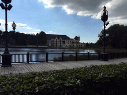 The Aquanura lake and the Efteling Theatre of the Anderrijk kingdom, viewed from the train