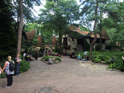 The Lonkhuys and Slakkenhuys buildings and entrance gate of the Laafland attraction at the Marerijk kingdom