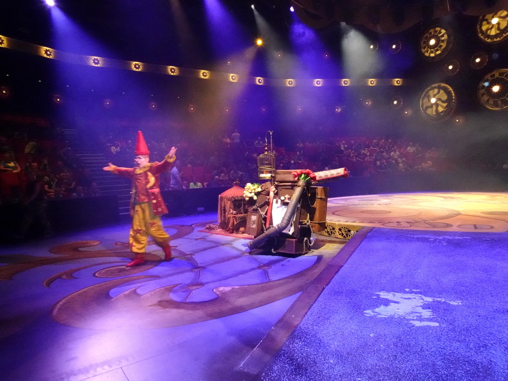 Clown at the pre-show of the musical `Caro` at the Efteling Theatre at the Anderrijk kingdom