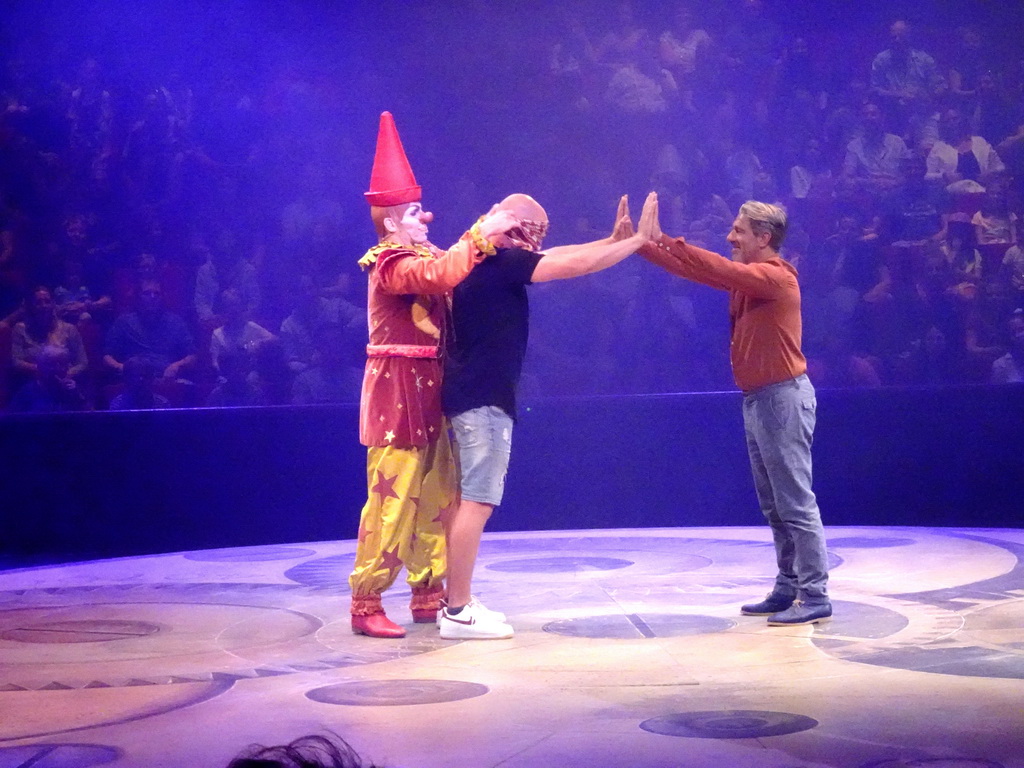 Clown at the pre-show of the musical `Caro` at the Efteling Theatre at the Anderrijk kingdom