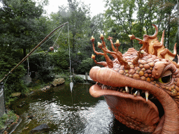 Fishing rod and giant fish at the Pinocchio attraction at the Fairytale Forest at the Marerijk kingdom