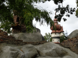 Towers of the Snow White and Six Swans attractions at the Fairytale Forest at the Marerijk kingdom