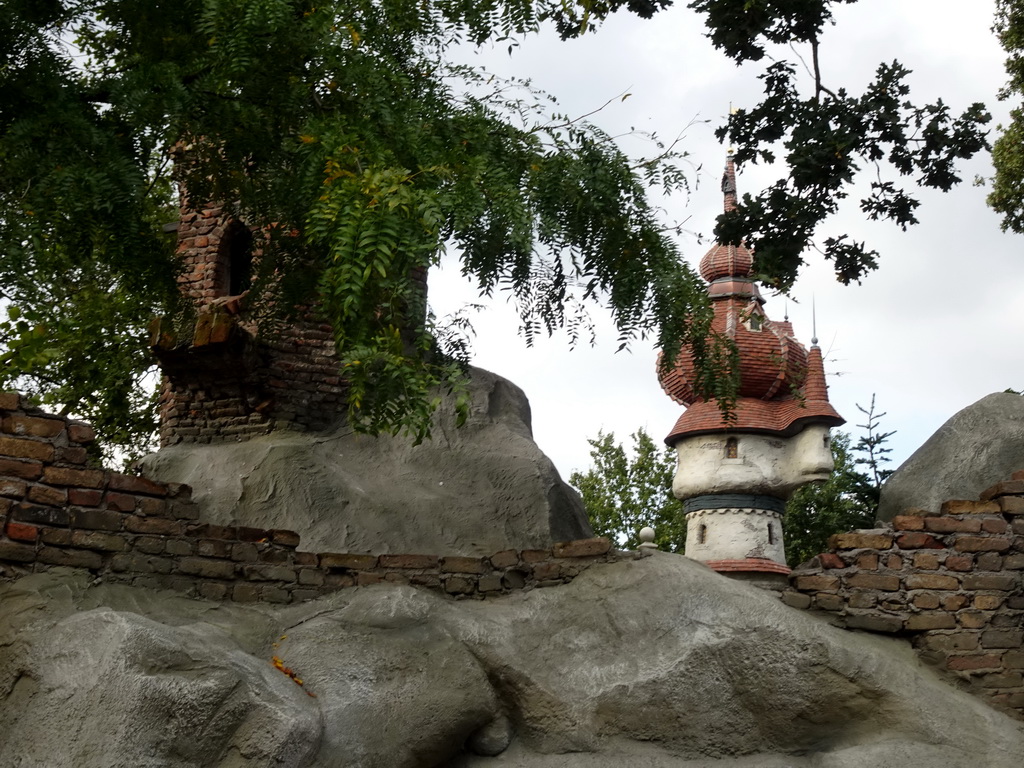 Towers of the Snow White and Six Swans attractions at the Fairytale Forest at the Marerijk kingdom