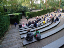 Actor with hand puppet during the Sprookjesboom Show at the Open-air Theatre at the Fairytale Forest at the Marerijk kingdom