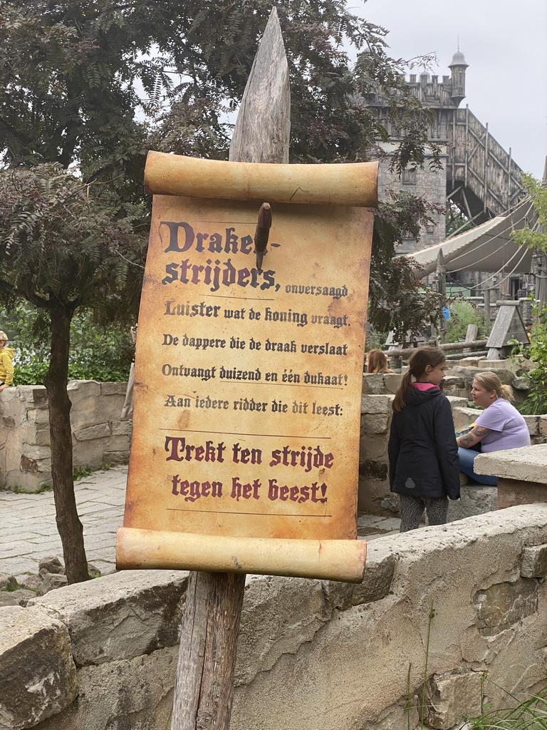 Sign at the Joris en de Draak attraction at the Ruigrijk kingdom