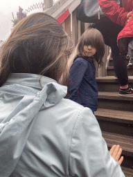 Miaomiao and Max at the staircase from the waiting line to the main building at the Max & Moritz attraction at the Anderrijk kingdom