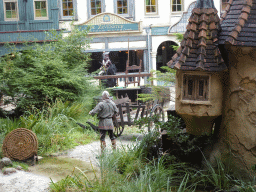 Actors and horse on the stage of the Raveleijn theatre at the Marerijk kingdom, during the Raveleijn Parkshow