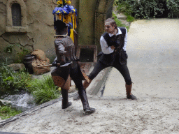 Actors on the stage of the Raveleijn theatre at the Marerijk kingdom, during the Raveleijn Parkshow