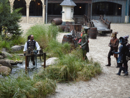 Actors on the stage of the Raveleijn theatre at the Marerijk kingdom, during the Raveleijn Parkshow