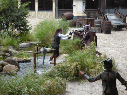 Actors on the stage of the Raveleijn theatre at the Marerijk kingdom, during the Raveleijn Parkshow