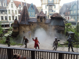 Actors on the stage of the Raveleijn theatre at the Marerijk kingdom, during the Raveleijn Parkshow