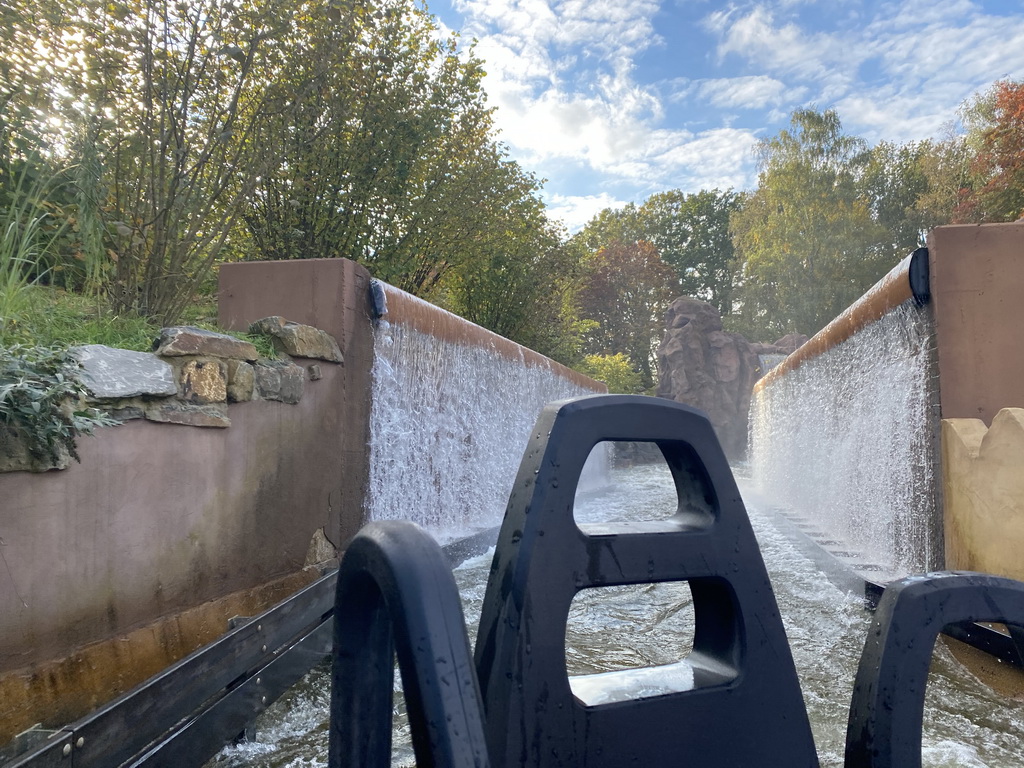 Waterfalls at the Piraña attraction at the Anderrijk kingdom, viewed from our boat