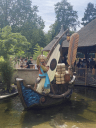 Boat with statue of Sindbad in front of the Sirocco attraction at the Reizenrijk kingdom