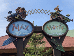 Sign at the waiting line at the Max & Moritz attraction at the Anderrijk kingdom