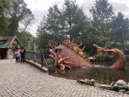 Geppetto`s House and giant fish at the Pinocchio attraction at the Fairytale Forest at the Marerijk kingdom