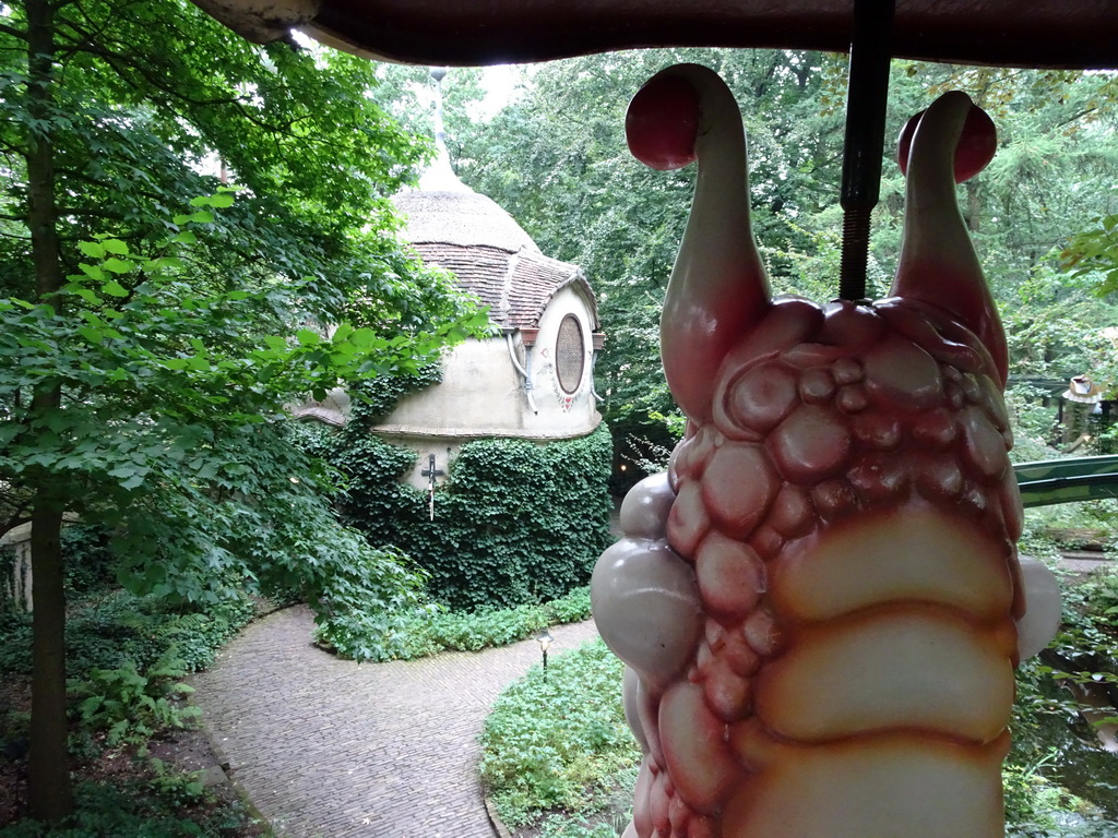 The Lot`s Kraamhuys building at the Laafland attraction at the Marerijk kingdom, viewed from the monorail