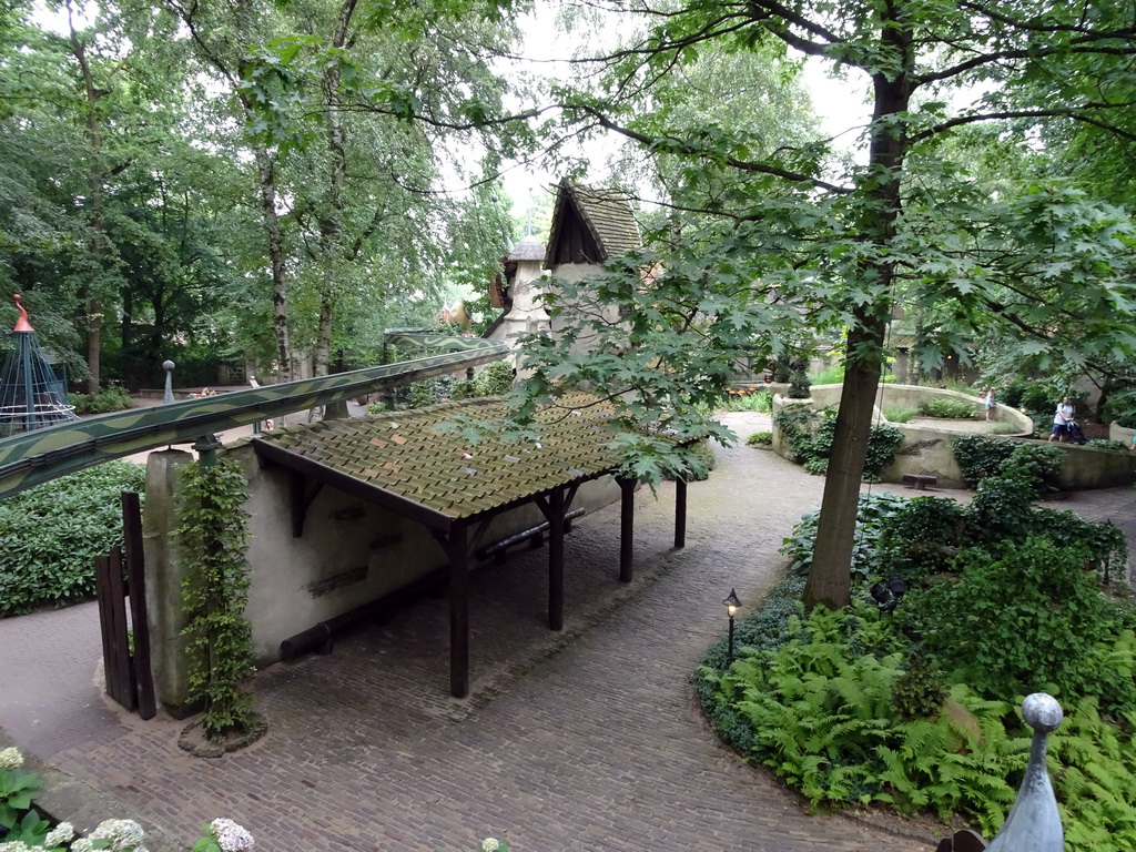 The Lal`s Brouwhuys building at the Laafland attraction and the Kindervreugd playground at the Marerijk kingdom, viewed from the monorail