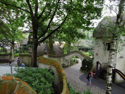The Lariekoekhuys and Glijhuis buildings at the Laafland attraction at the Marerijk kingdom, viewed from the monorail