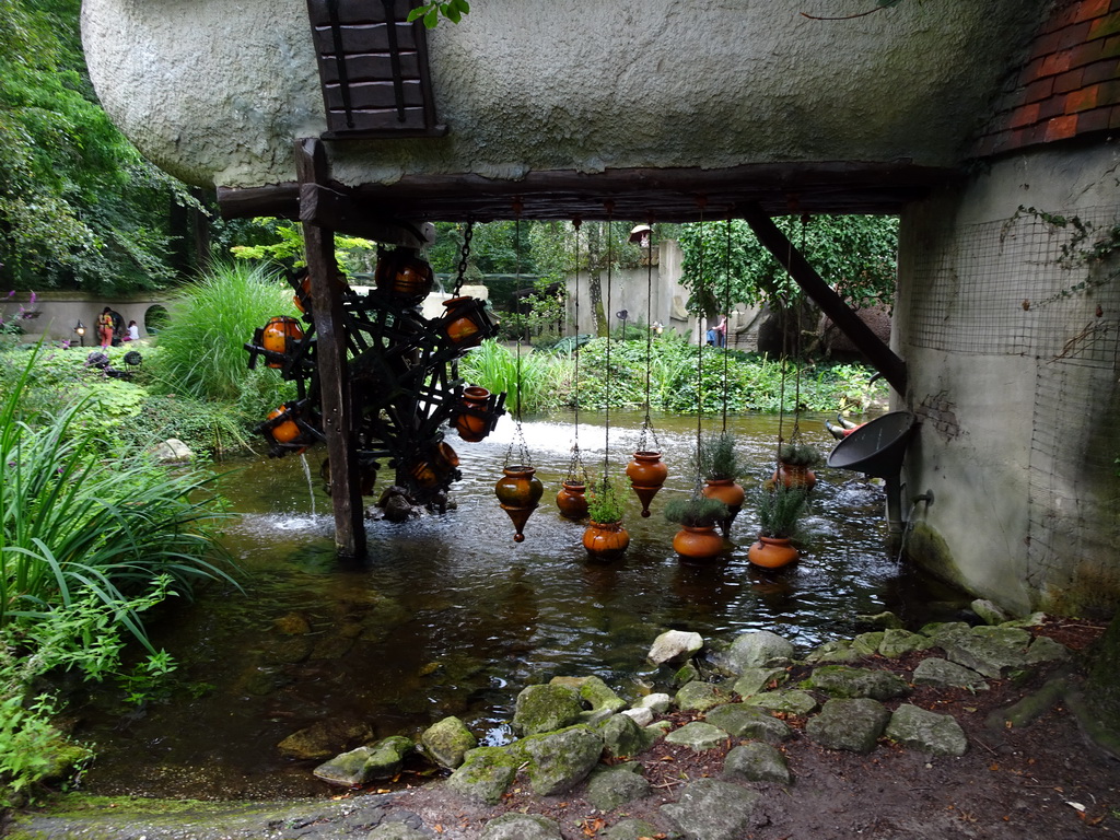 Water wheel at the Lal`s Brouwhuys building at the Laafland attraction at the Marerijk kingdom