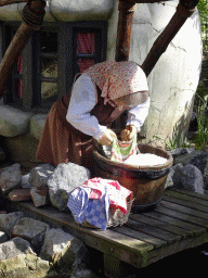 Gnome doing laundry at the Gnome Village attraction at the Fairytale Forest at the Marerijk kingdom