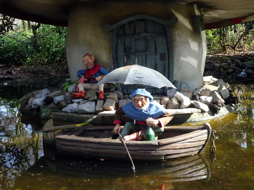 Fishing gnomes at the Gnome Village attraction at the Fairytale Forest at the Marerijk kingdom