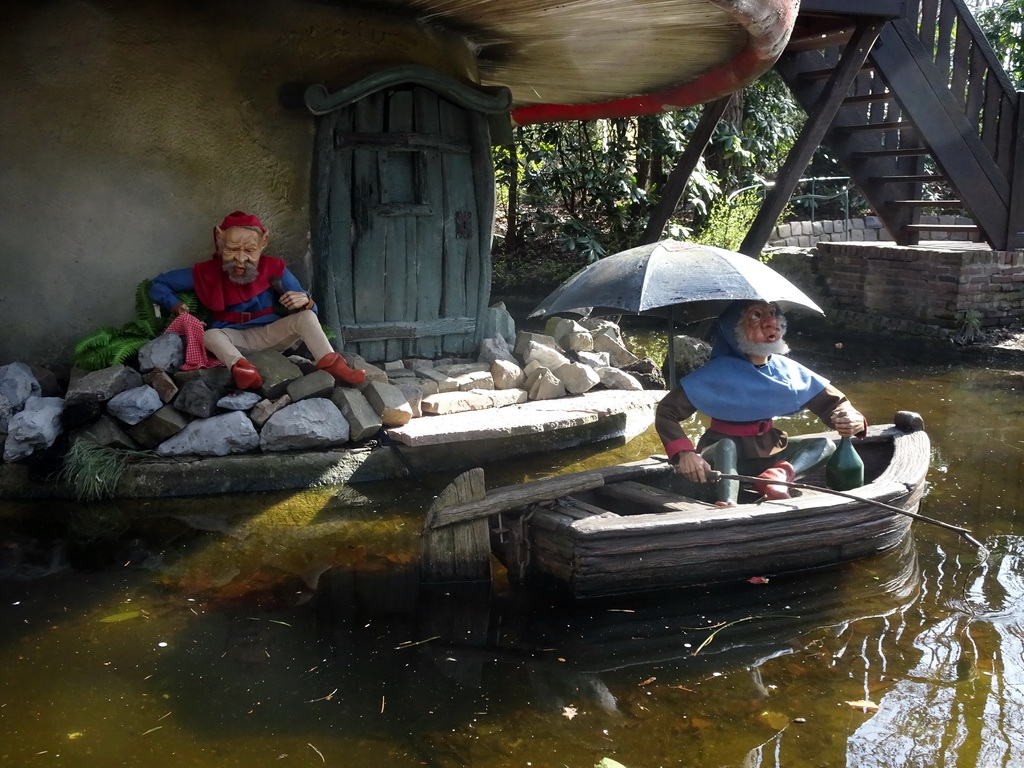 Fishing gnomes at the Gnome Village attraction at the Fairytale Forest at the Marerijk kingdom