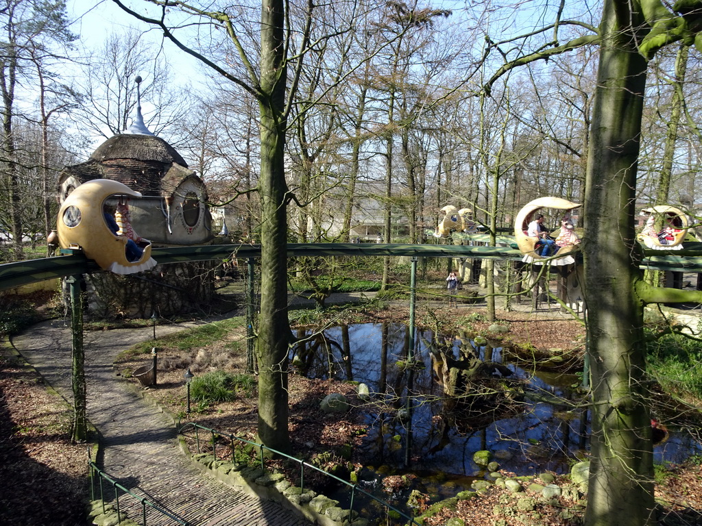 The Lot`s Kraamhuys building at the Laafland attraction at the Marerijk kingdom, viewed from the monorail