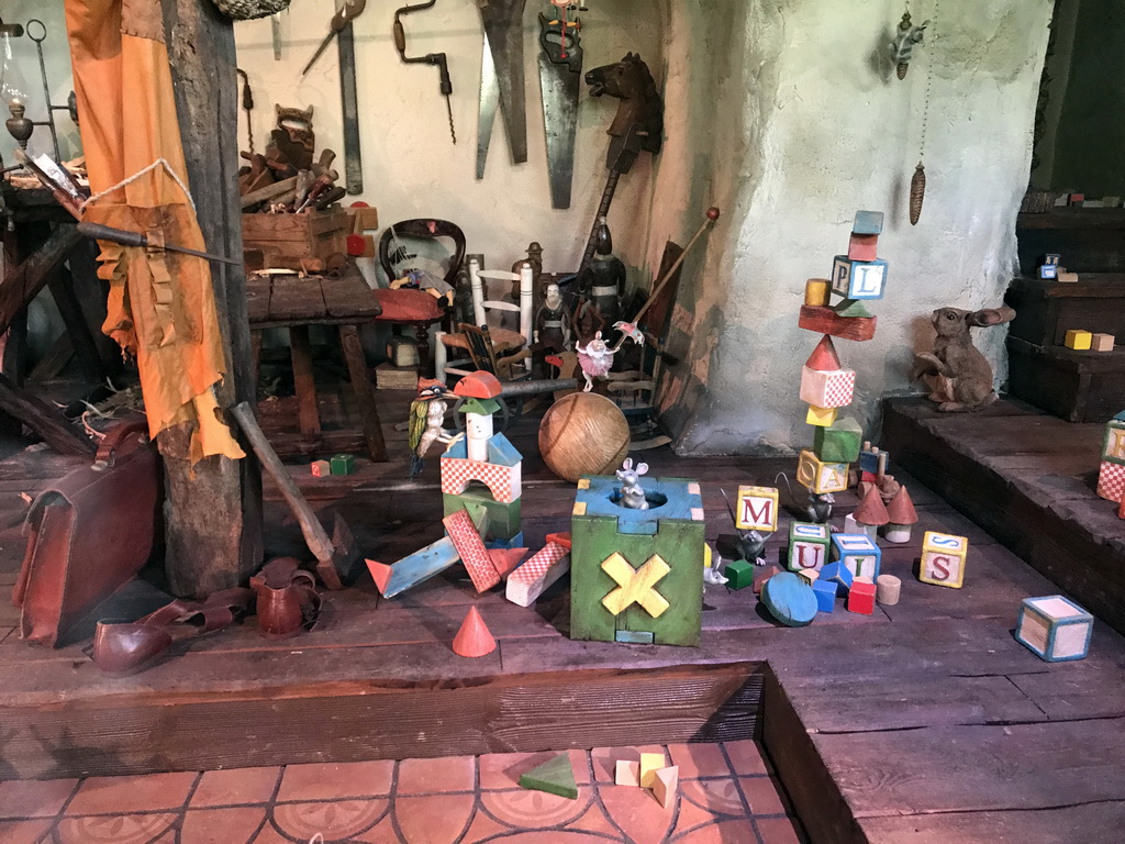 Interior of Geppetto`s House at the Pinocchio attraction at the Fairytale Forest at the Marerijk kingdom