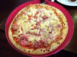 Pizza at Pinokkio`s restaurant at the Fantasierijk kingdom