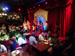 Show performers and children at Pinokkio`s restaurant at the Fantasierijk kingdom