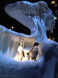 Penguin statues at the playground of the Octopus restaurant at the Anderrijk kingdom