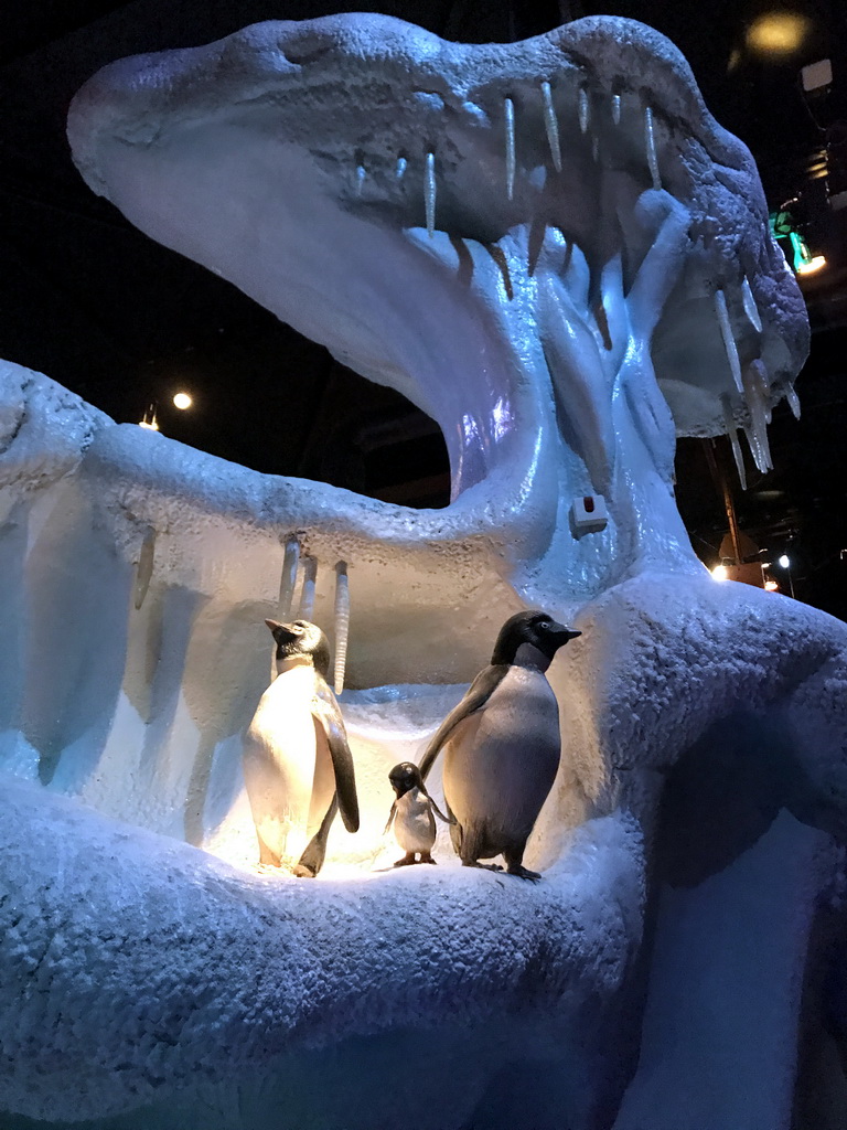 Penguin statues at the playground of the Octopus restaurant at the Anderrijk kingdom