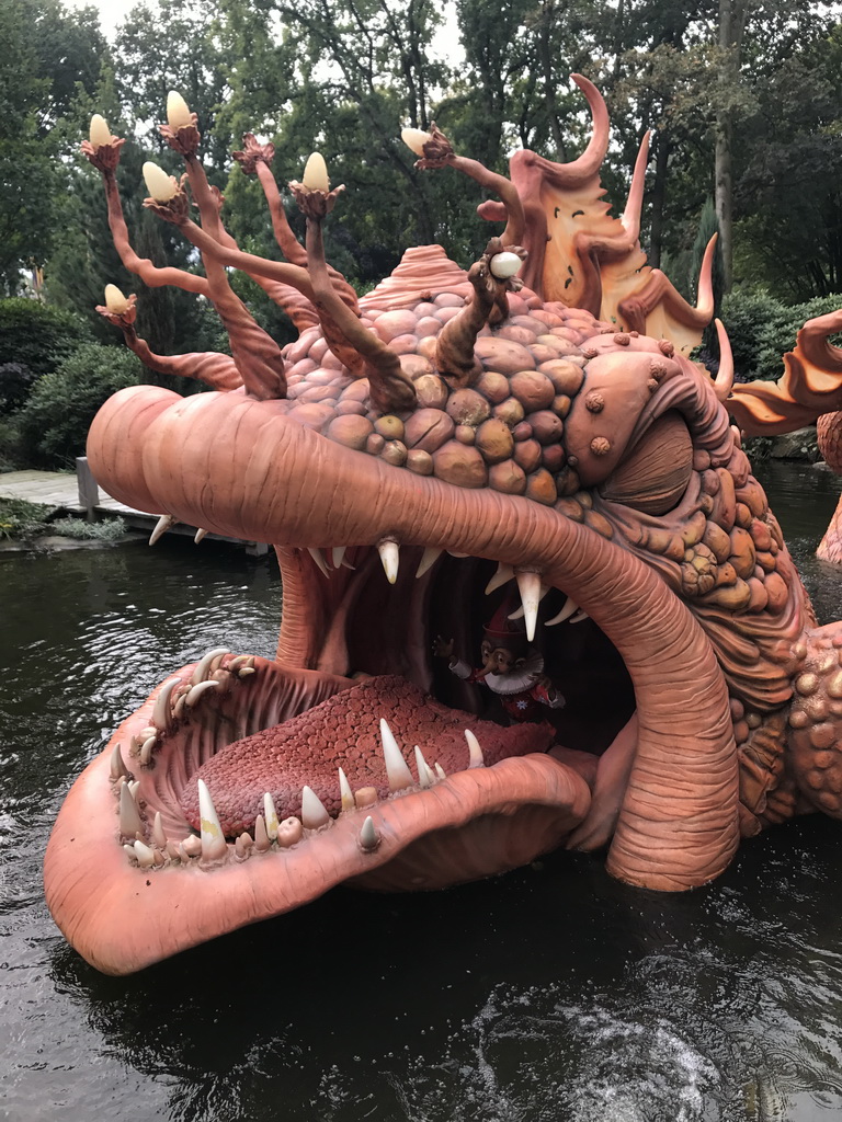 Giant fish at the Pinocchio attraction at the Fairytale Forest at the Marerijk kingdom