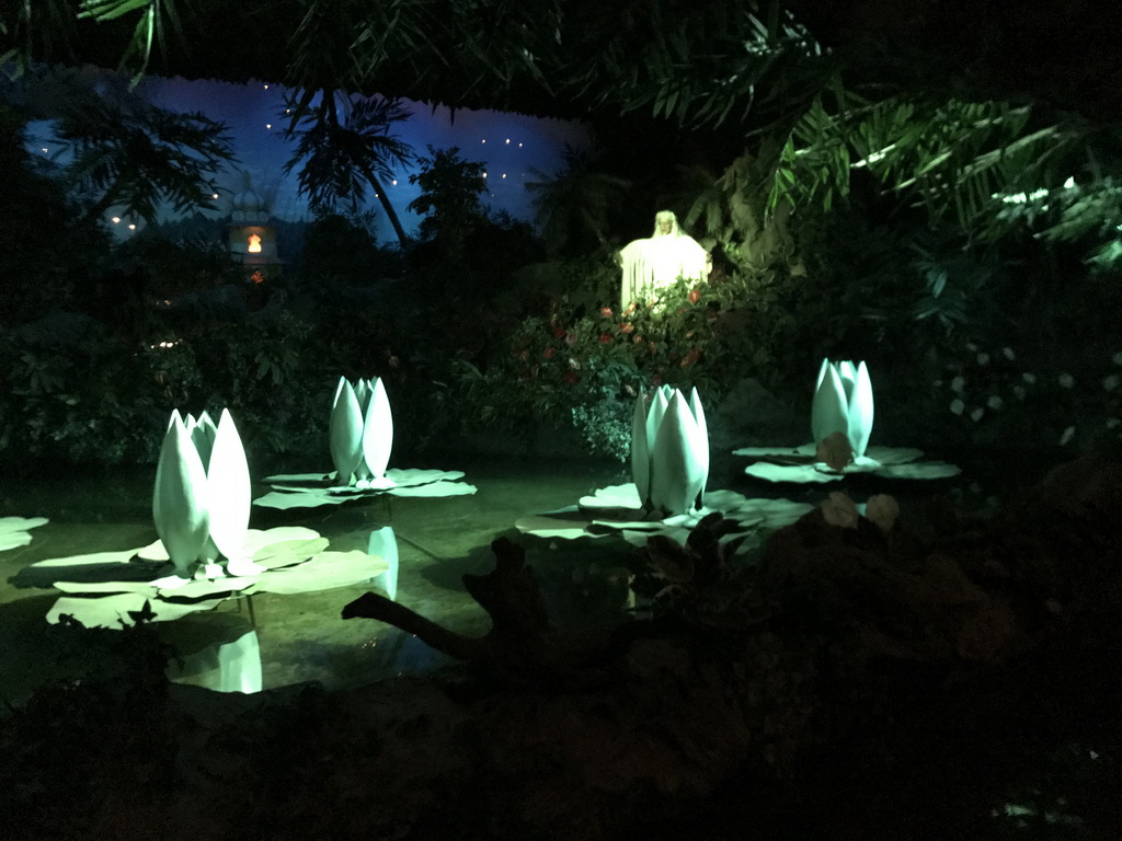 The Witch, the Water Lilies and the Fakir`s Tower at the Indian Water Lilies attraction at the Fairytale Forest at the Marerijk kingdom