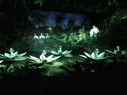 The Witch, the Frogs, the Geese, the Water Lilies and the Fakir`s Tower at the Indian Water Lilies attraction at the Fairytale Forest at the Marerijk kingdom