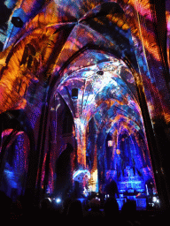 Nave and apse of the Augustijnenkerk church during the Casa Magica lightshow of the GLOW festival