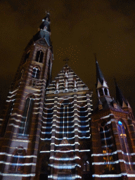 Facade of the Augustijnenkerk church at the Tramstraat street during the GLOW festival, by night